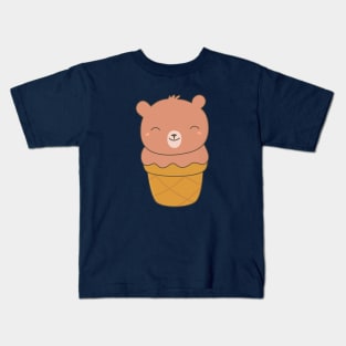 Kawaii Brown Bear Ice Cream Cone T-Shirt Kids T-Shirt